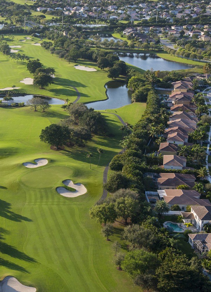 Aerial view of golf community in Palm Beach county Florida